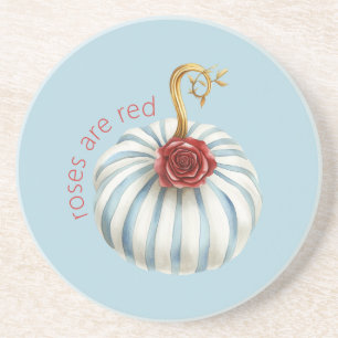 Gold Blue White Stripes Red Rose Pumpkin Coaster