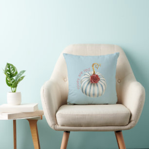 Gold Blue White Stripes Red Rose Pumpkin Cushion
