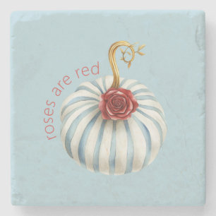 Gold Blue White Stripes Red Rose Pumpkin Stone Coaster