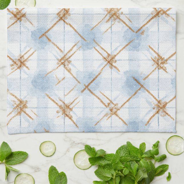 Gold Blue White Stripes   Tea Towel (Folded)
