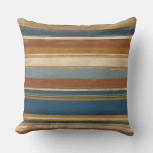 gold blues beige and bronze stripes cushion
