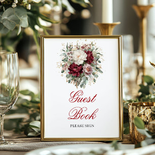 Gold Blush Burgundy Guest Book 8x10 Sign