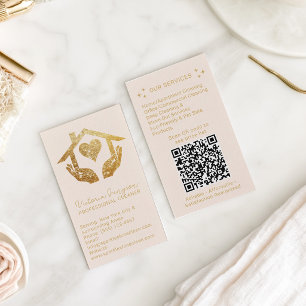 Gold Blush Cleaning Service Maid QR Code Logo Business Card