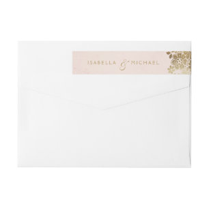 Gold blush elegant lace wedding return address wrap around label