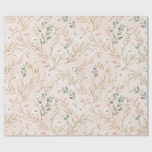 Gold Blush Floral Wedding Wrap Wrapping Paper
