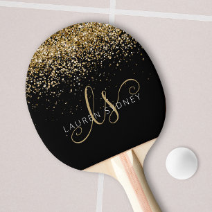 Gold Blush Glitter Glam Monogram Name Ping Pong Paddle