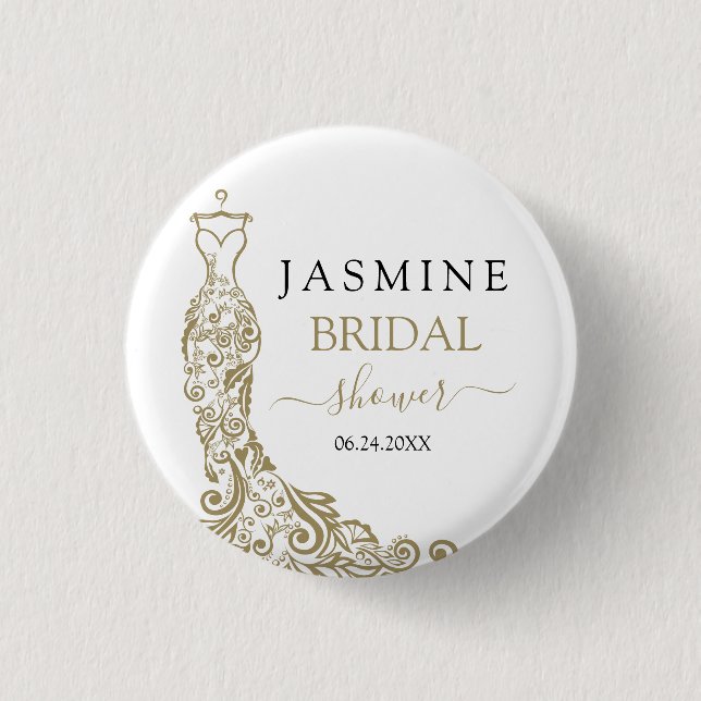  Gold Blush Gown Bridal Shower 3 Cm Round Badge (Front)