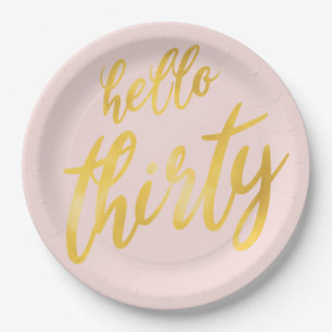 Gold Blush "Hello Thirty" Birthday Big Type Paper Plate