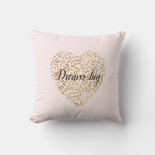Gold Blush Leopard Print Heart       Cushion (Front)