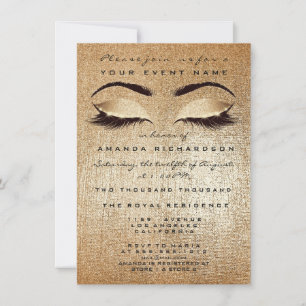 Gold Blush Makeup Eyes Glitter 16th Bridal Invitation
