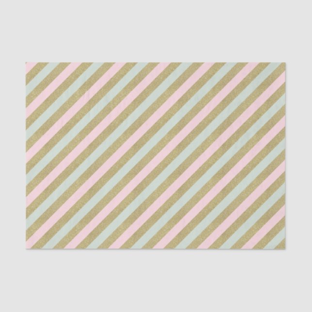Gold Blush Mint Striped Celebration Tissue Paper (Front)