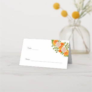 Gold Blush Orange Floral Wedding Place Card