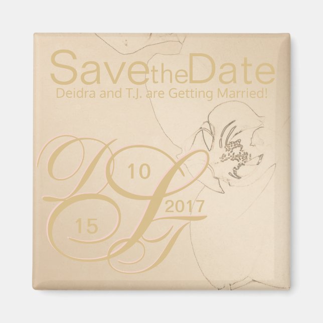 Gold Blush Orchid Save the Date Magnet (Front)