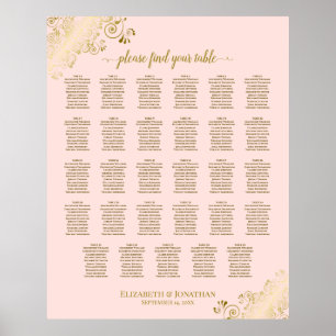 Gold & Blush Pink 29 Table Wedding Seating Chart