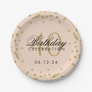 Gold Blush Pink 40th Birthday Glitter Confetti Paper Plate