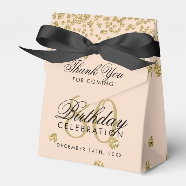 Gold Blush Pink 80th Birthday Thank You Confetti Favour Box (Front Side)