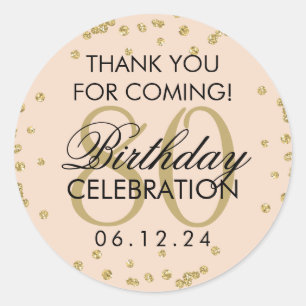 Gold Blush Pink 80th Birthday Thank You Glitter Classic Round Sticker