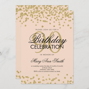 Gold Blush Pink 90th Birthday Glitter Confetti Invitation