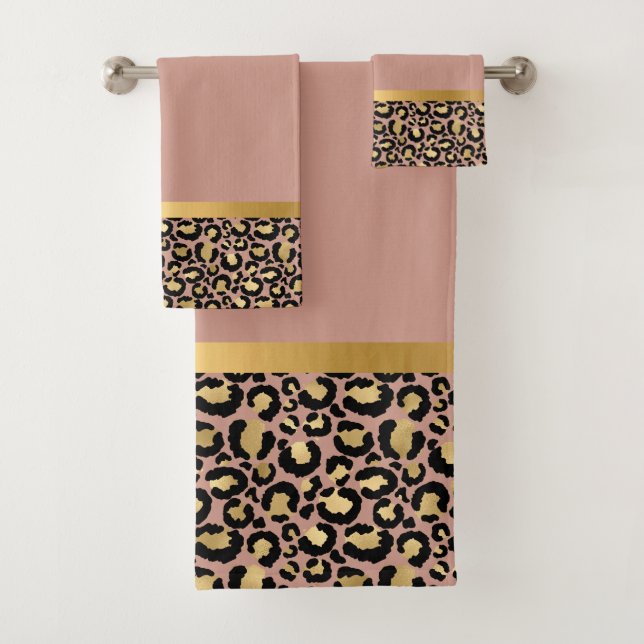 GOLD BLUSH PINK ANIMAL LEOPARD BATHROOM SET (Insitu)