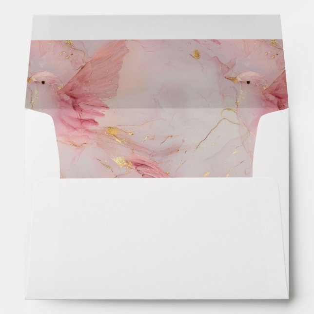 Gold Blush Pink Birds Baby Shower Envelope (Back (Bottom))