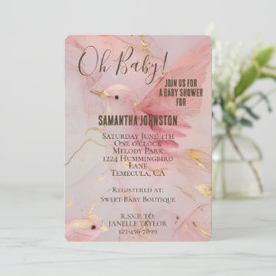 Gold Blush Pink Birds Baby Shower Invitation