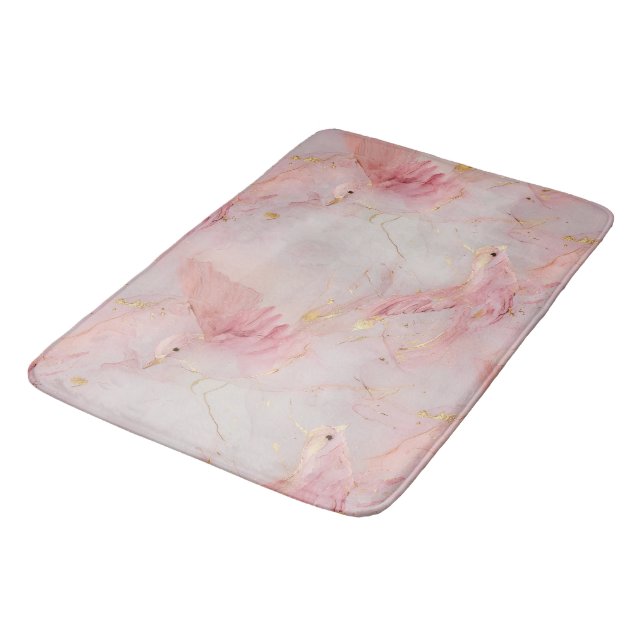 Gold Blush Pink Birds  Bath Mat (Angled)