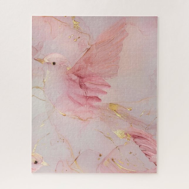 Gold Blush Pink Birds   Jigsaw Puzzle (Vertical)