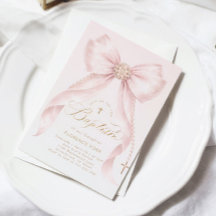 Gold Blush Pink Bow Girl Baptism Religious