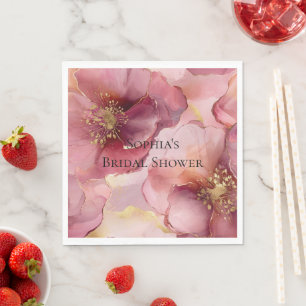 Gold Blush Pink Burgundy Floral Napkin
