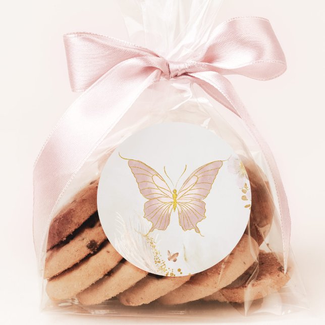 Gold blush pink butterfly classic round sticker (Creator Uploaded)