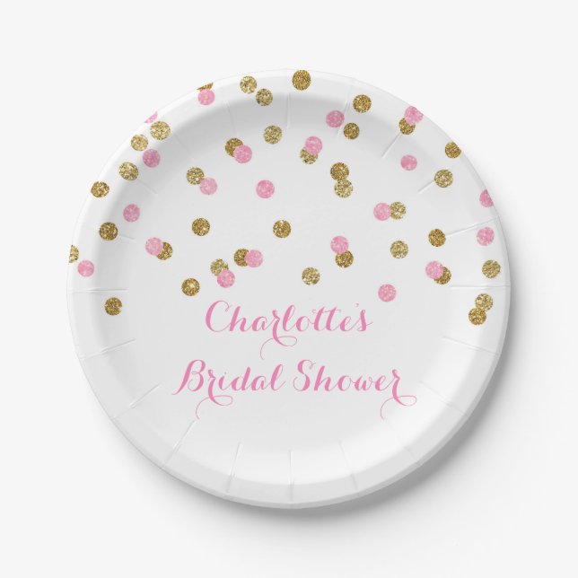 Gold Blush Pink Confetti Bridal Shower Plate (Front)