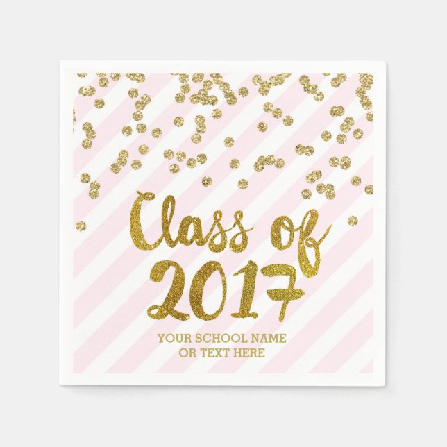 Gold Blush Pink Confetti Class of 2017 Graduation Napkin (Front)