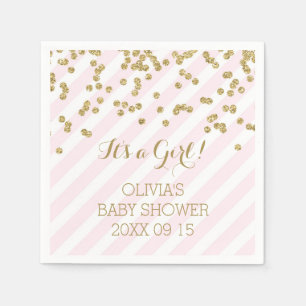 Gold Blush Pink Confetti Stripes Baby Shower Napkin