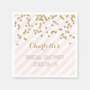 Gold Blush Pink Confetti Stripes Bridal Shower Napkin