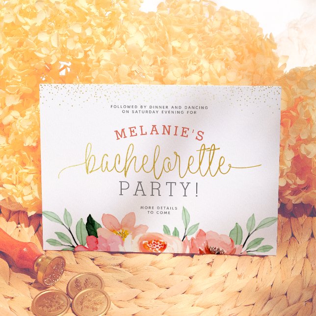 Gold Blush Pink Floral Bachelorette Party Insert Invitation (Creator Uploaded)