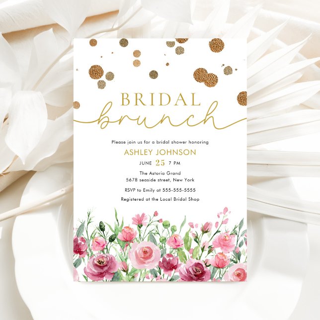 Gold Blush Pink Floral Bridal Brunch Bridal Shower Invitation (Creator Uploaded)