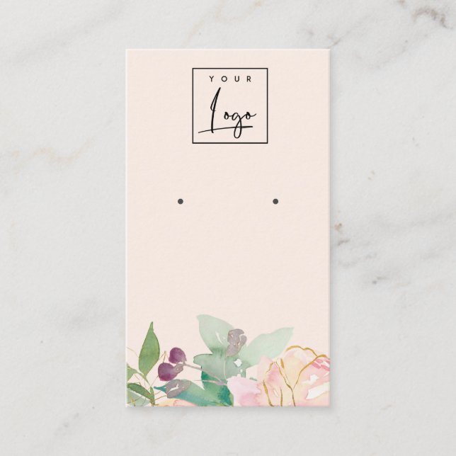 Gold Blush Pink Floral Bunch Earring Display Business Card (Front)