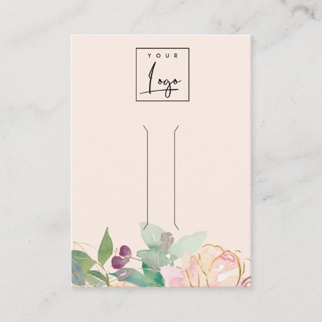 Gold Blush Pink Floral Bunch Hair Clip Display Business Card (Front)
