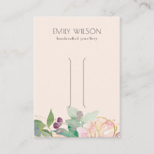 Gold Blush Pink Floral Bunch Hair Clip Display Business Card