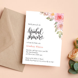 Gold Blush Pink Floral Greenery Bridal Shower Invitation