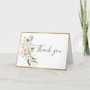 Gold Blush Pink Floral Watercolor Romantic Wedding Thank You Card