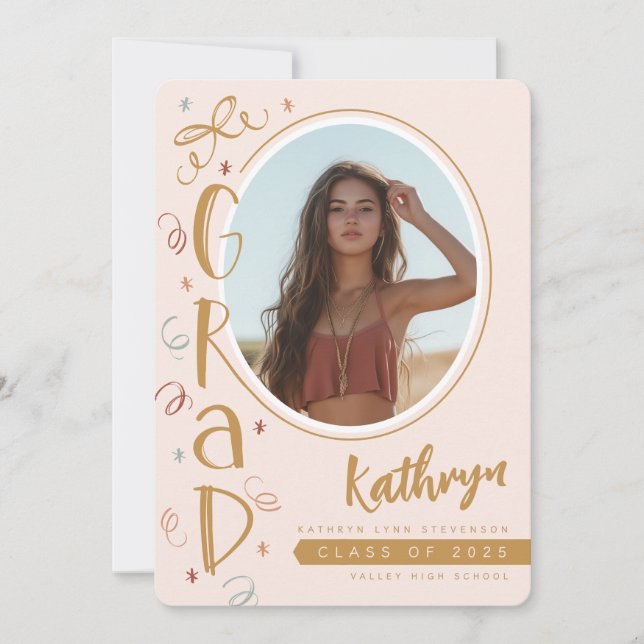 Gold Blush Pink Fun Photo Graduation Announcement (Front)
