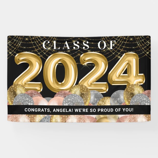 Gold Blush PInk Glitter Class of 2024 Graduation Banner (Horizontal)