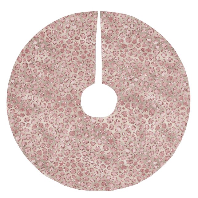 Gold Blush Pink Glitzy Glitter Leopard Print Brushed Polyester Tree Skirt (Front)