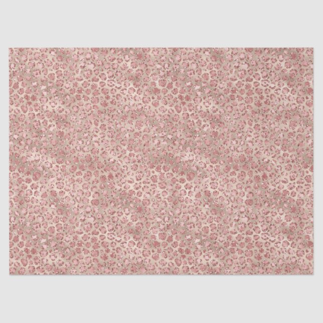 Gold Blush Pink Glitzy Glitter Leopard Print Tissue Paper (Front)