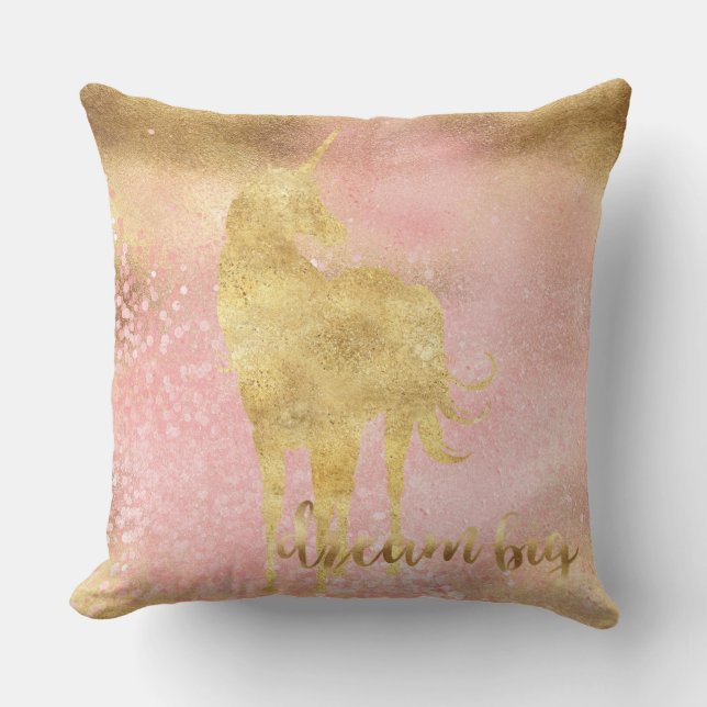 Gold Blush Pink Magical Unicorn Cushion (Front)