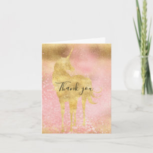 Gold Blush Pink Magical Unicorn thank you Card