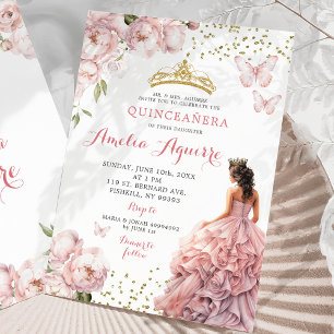 Gold Blush Pink Mexican Royal Princess Quinceañera Invitation