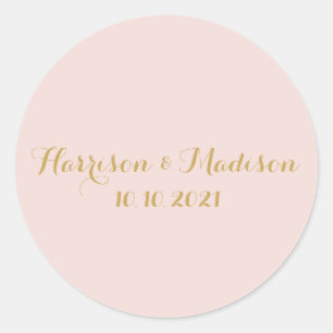 Gold blush pink Monogram custom wedding favours Classic Round Sticker