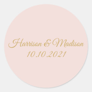 Gold blush pink Monogram custom wedding favours Classic Round Sticker
